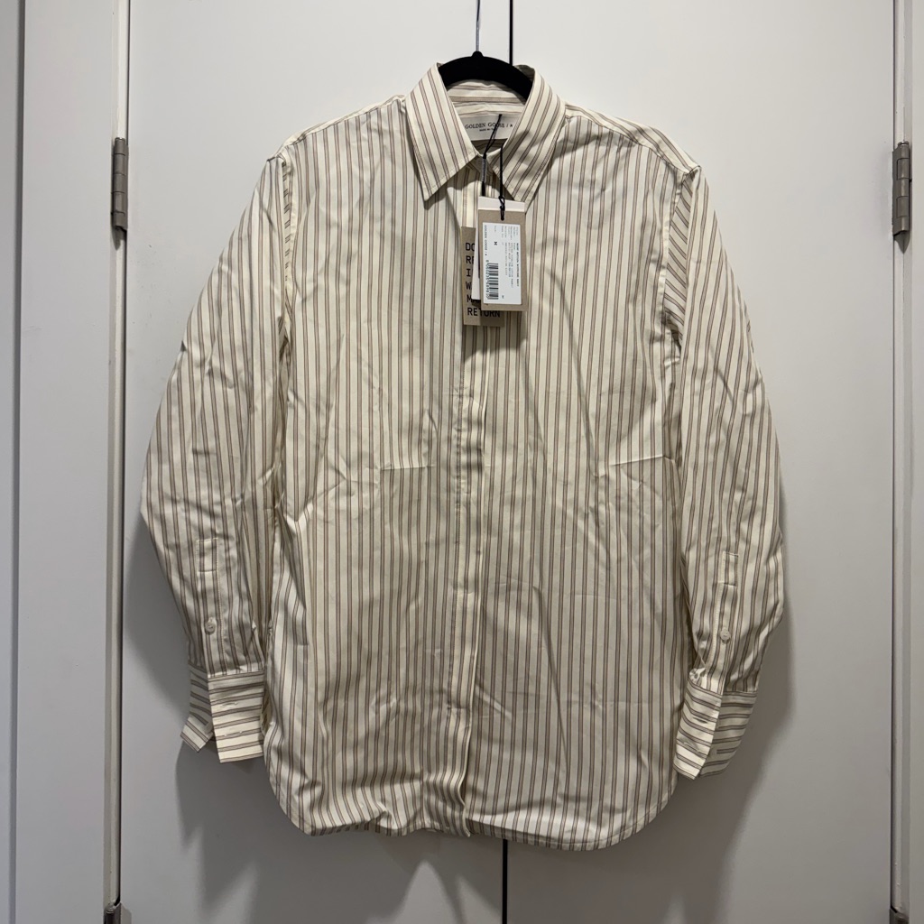 Golden Goose Women's Striped Shirt - Cream And Brown - Nwt
